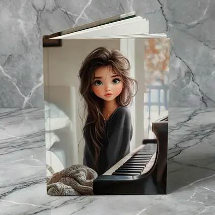 Cartoon Girl Sitting By Grand Piano
