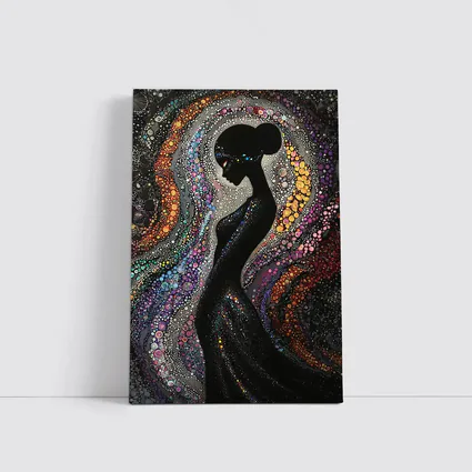 Black Female Silhouette Colorful Dotted Abstract Art