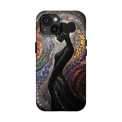 Black Female Silhouette Colorful Dotted Abstract Art
