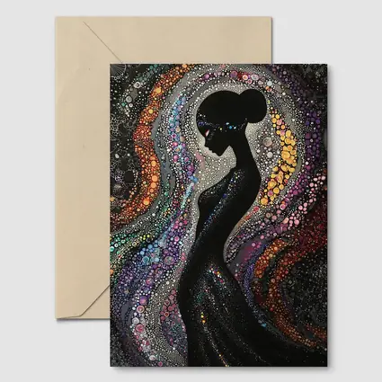 Black Female Silhouette Colorful Dotted Abstract Art