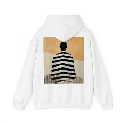 Striped Figure Back View Beige Abstract Painting