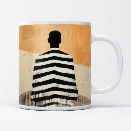 Striped Figure Back View Beige Abstract Painting
