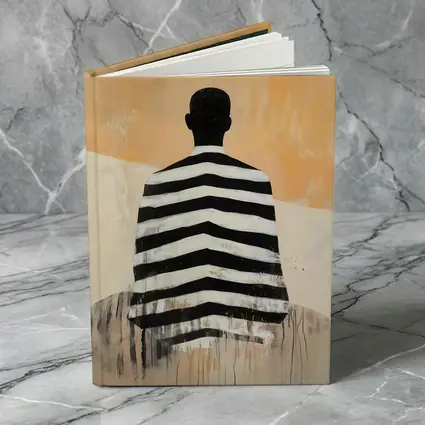 Striped Figure Back View Beige Abstract Painting