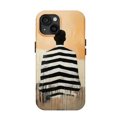 Striped Figure Back View Beige Abstract Painting