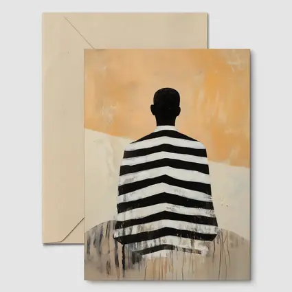 Striped Figure Back View Beige Abstract Painting