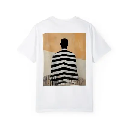 Striped Figure Back View Beige Abstract Painting