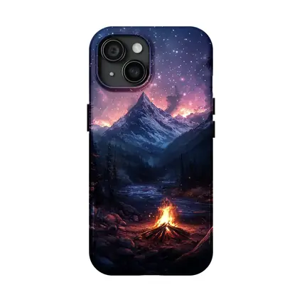 Campfire Mountain Night Starry Sky Forest