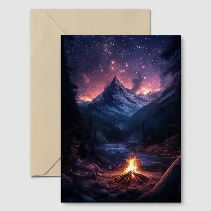 Campfire Mountain Night Starry Sky Forest