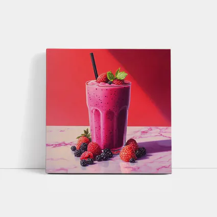 Berry Smoothie Glass Red Background Art