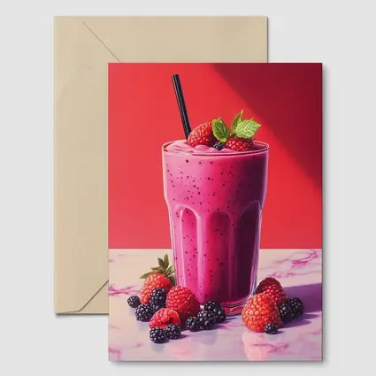 Berry Smoothie Glass Red Background Art