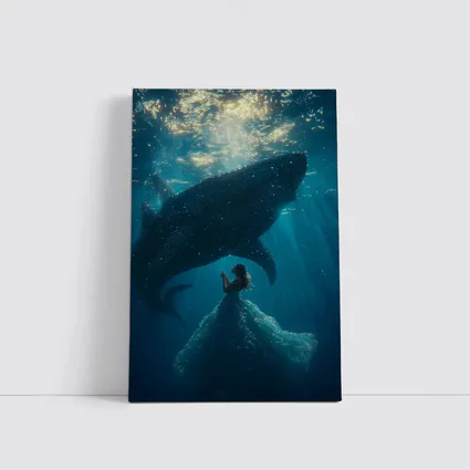 Woman In Dress With Whale Shark Underwater