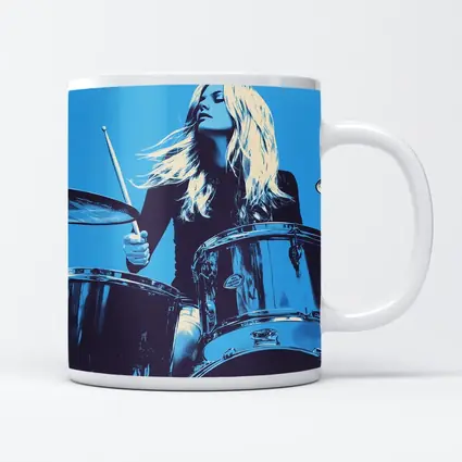 Blonde Woman Playing Drums Blue Pop Art