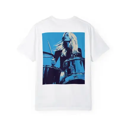 Blonde Woman Playing Drums Blue Pop Art