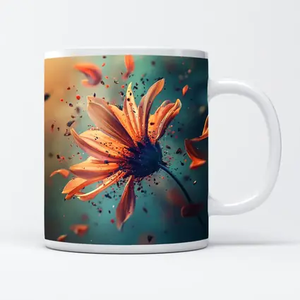 Orange Daisy Exploding Petals Teal Background