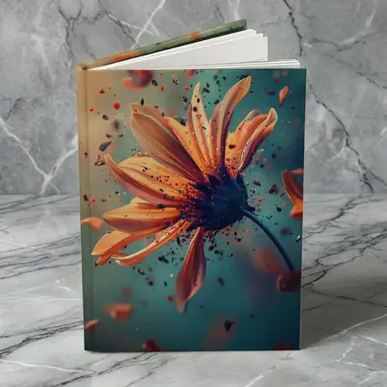 Orange Daisy Exploding Petals Teal Background