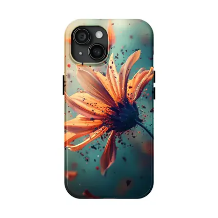 Orange Daisy Exploding Petals Teal Background