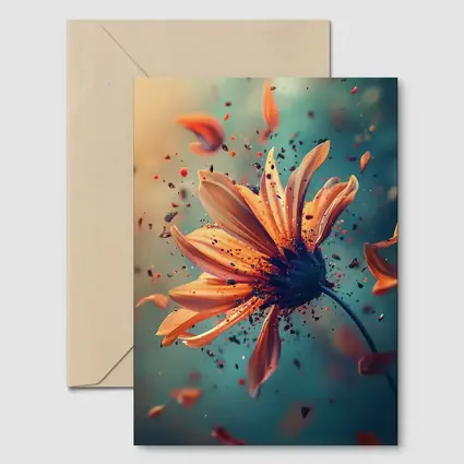 Orange Daisy Exploding Petals Teal Background