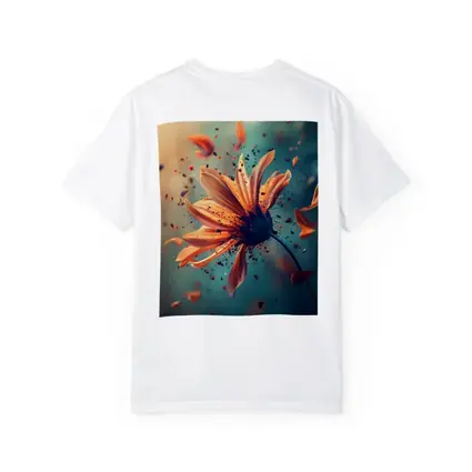 Orange Daisy Exploding Petals Teal Background