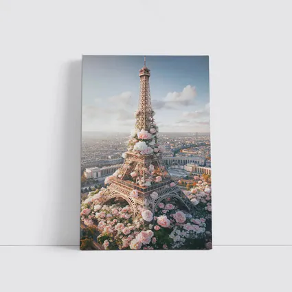Eiffel Tower Paris Covered in Pink Roses