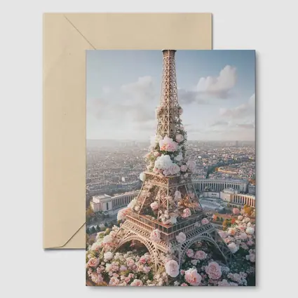 Eiffel Tower Paris Covered in Pink Roses