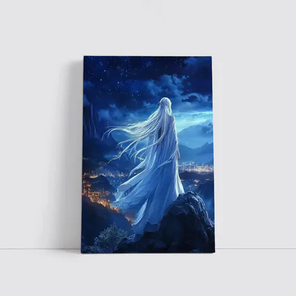Anime Girl White Dress Starry Night City