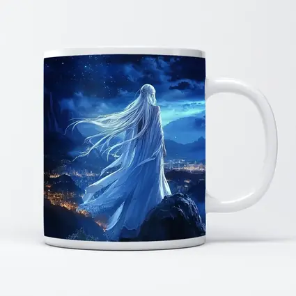 Anime Girl White Dress Starry Night City