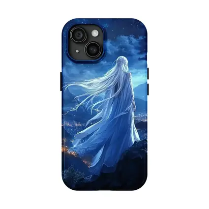 Anime Girl White Dress Starry Night City