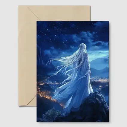 Anime Girl White Dress Starry Night City
