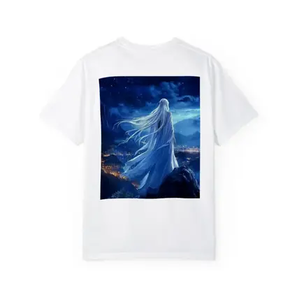 Anime Girl White Dress Starry Night City