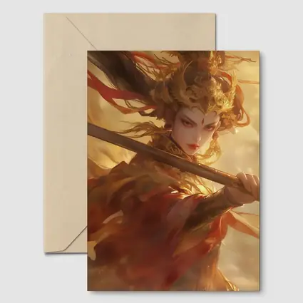 Ancient Chinese Warrior Woman Golden Fantasy Art
