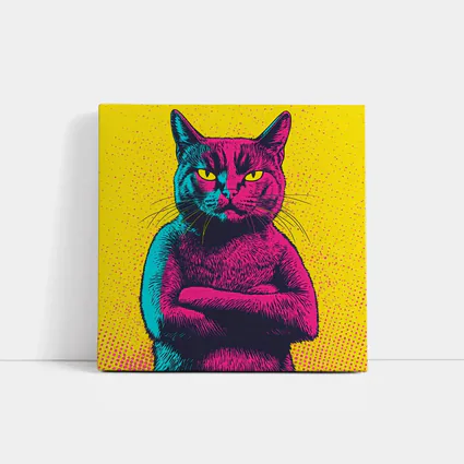Angry Cat Arms Crossed Pop Art Yellow