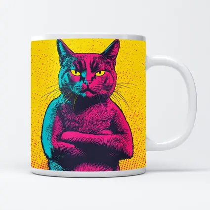 Angry Cat Arms Crossed Pop Art Yellow