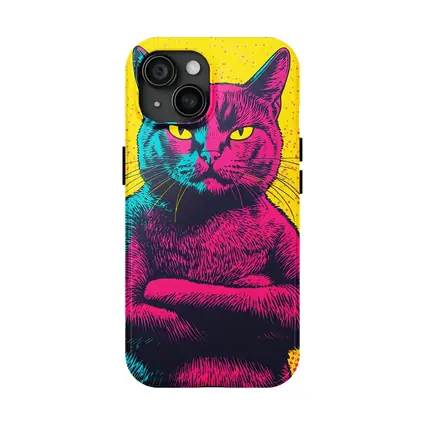 Angry Cat Arms Crossed Pop Art Yellow