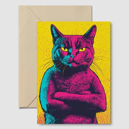 Angry Cat Arms Crossed Pop Art Yellow