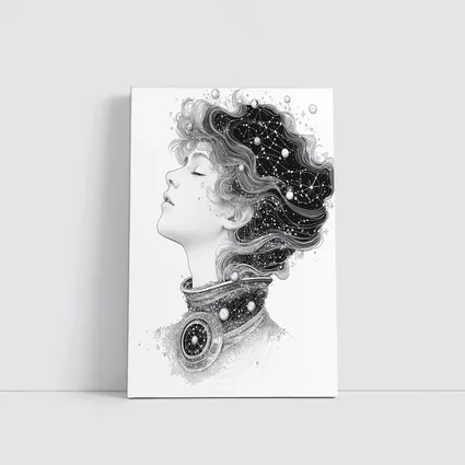 Woman Profile Cosmic Constellation Stars Illustration