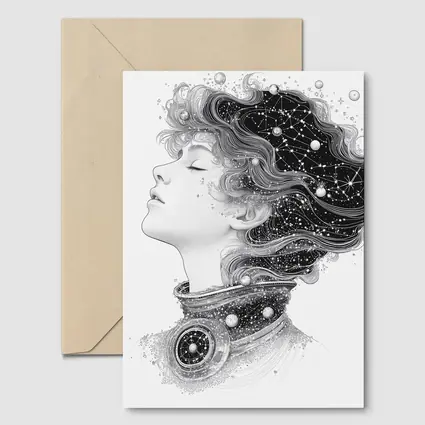 Woman Profile Cosmic Constellation Stars Illustration