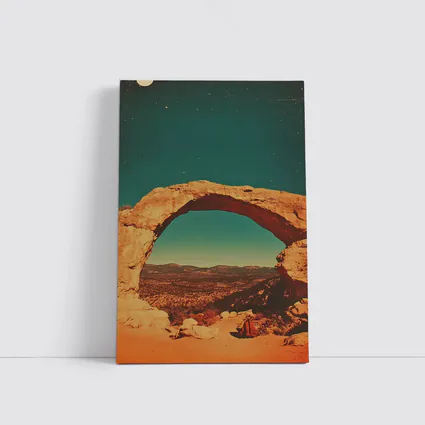 Desert Rock Arch Starry Teal Sky