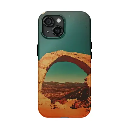 Desert Rock Arch Starry Teal Sky