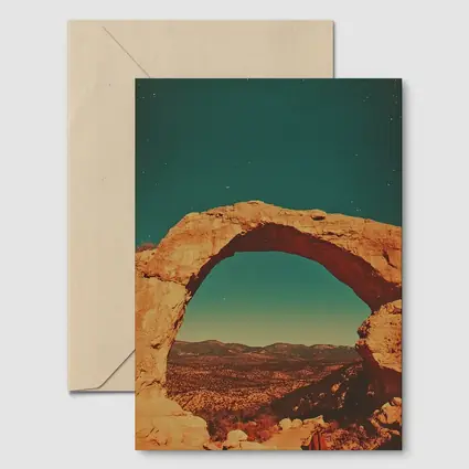 Desert Rock Arch Starry Teal Sky