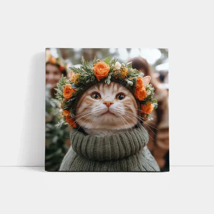 Ginger Cat Flower Crown Cozy Sweater