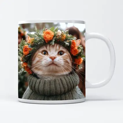 Ginger Cat Flower Crown Cozy Sweater