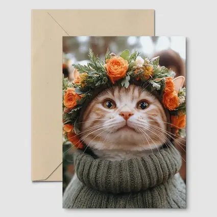 Ginger Cat Flower Crown Cozy Sweater
