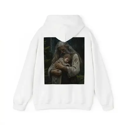 Old Man Holding Child Starry Forest Night