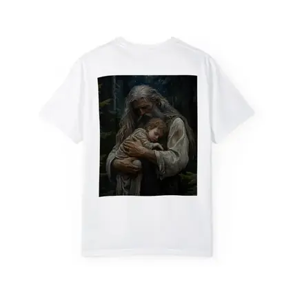 Old Man Holding Child Starry Forest Night