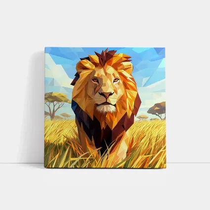 Low Poly Lion Savanna African Wildlife Art