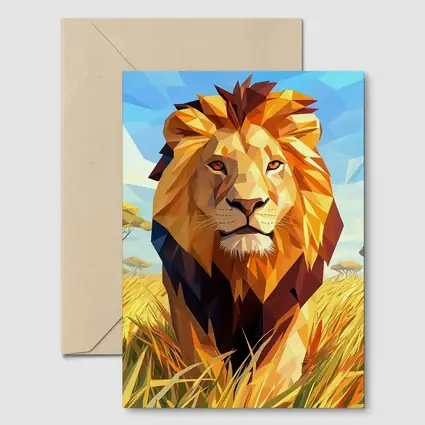Low Poly Lion Savanna African Wildlife Art