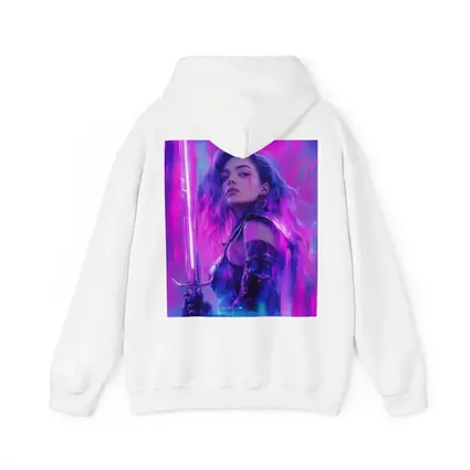 Neon Warrior Woman Sword Purple Background