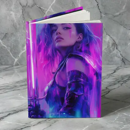 Neon Warrior Woman Sword Purple Background
