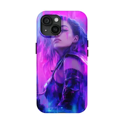 Neon Warrior Woman Sword Purple Background