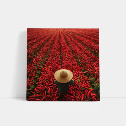 Red Chili Pepper Field Farmer Straw Hat